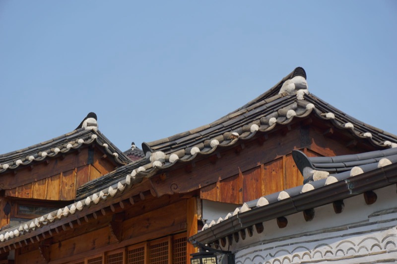 Close view of grey hanok roof tiles