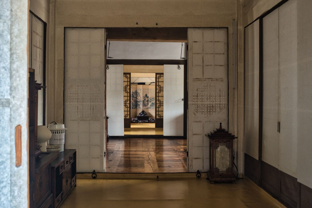 Inner room with paper doors and a wooden floor
