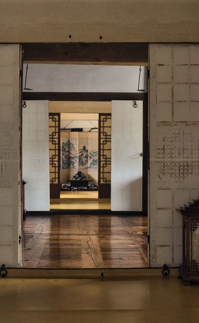 Inner room with paper doors and a wooden floor