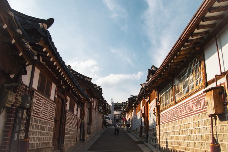 Hanok village lane in clear light